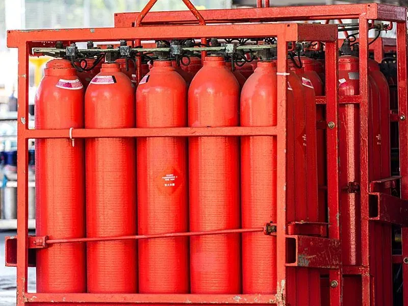 Pallet of industrial hydrogen gas cylinders, Sunrise Gases Nagpur